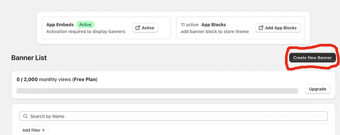 Create banner button in dashboard