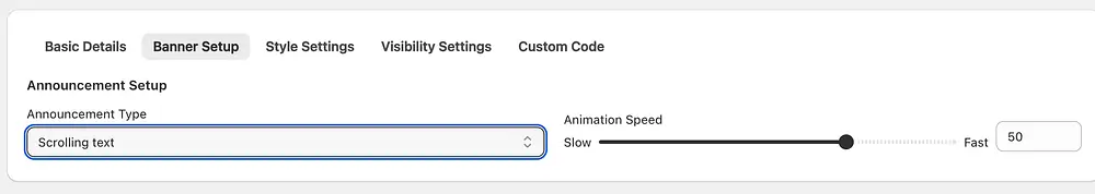 Configure scrolling text / animated announcement bar