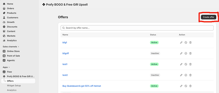 Offer list page