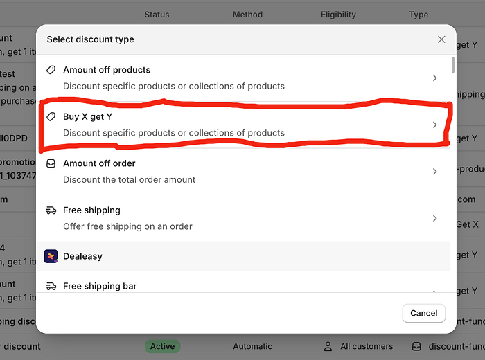 Shopify Buy X Get Y discount setup