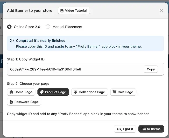 Add banner to store popup with widget ID