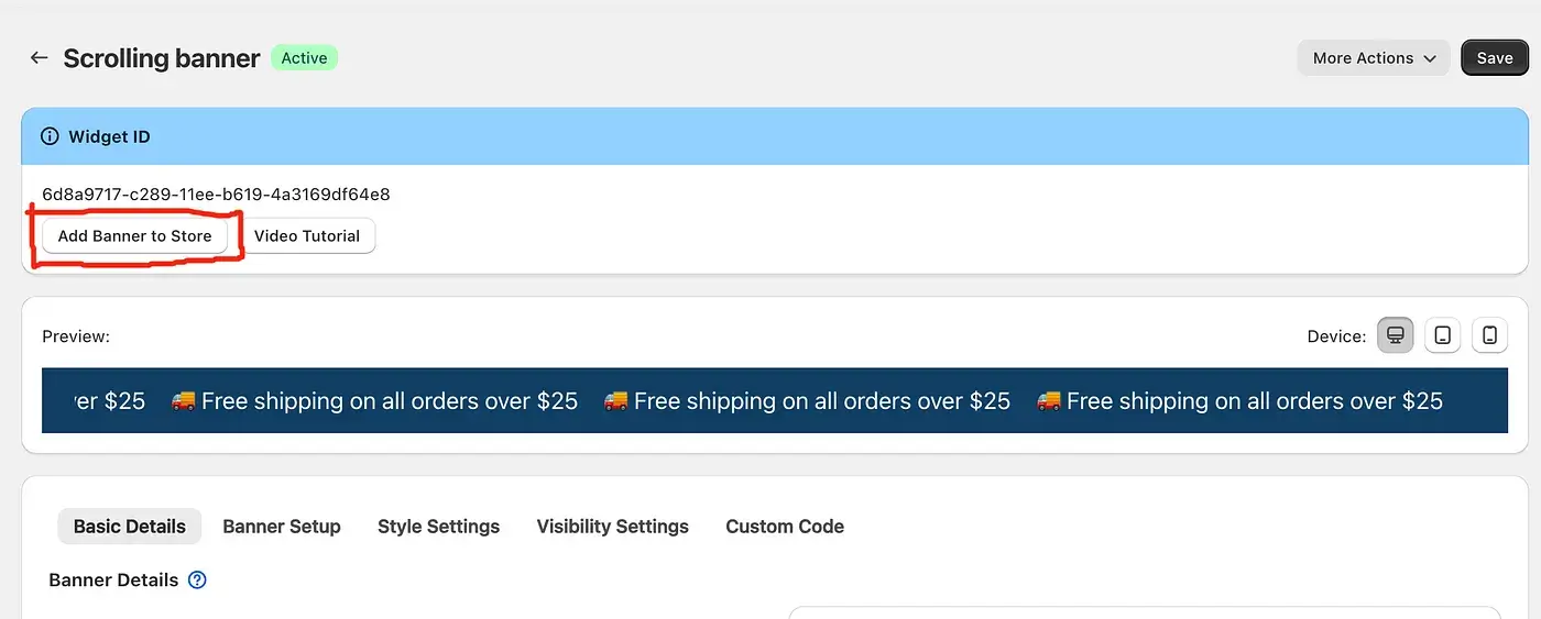 Add Banner to store button