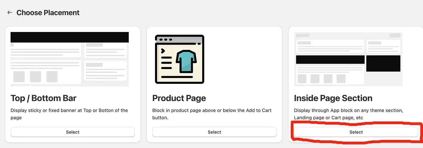 Inside page section placement option