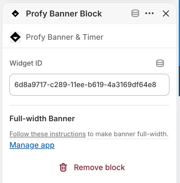 Paste widget ID into app block