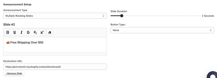Banner setup section